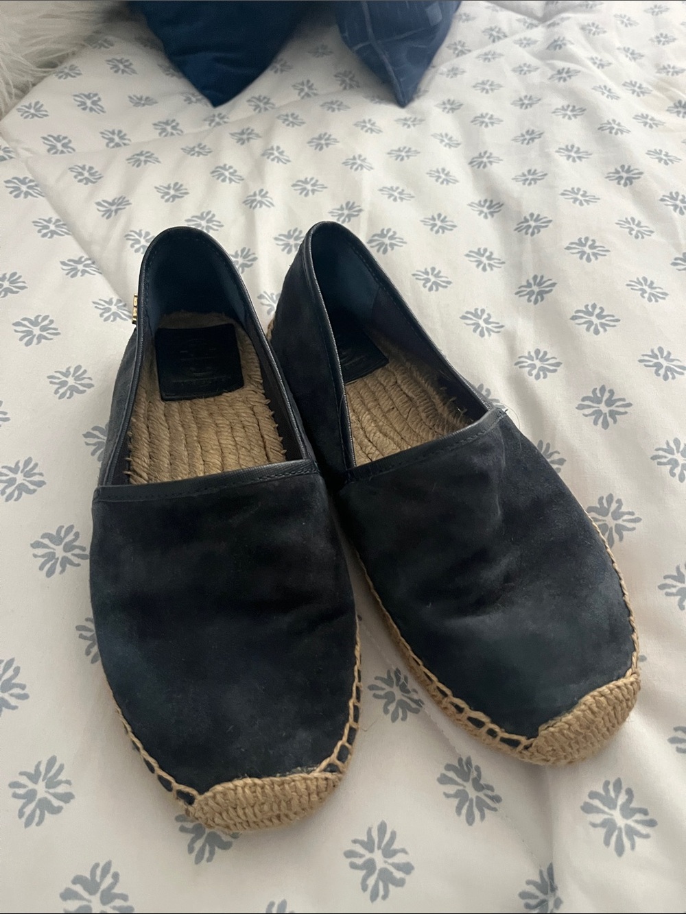 Tory Burch Blue Suede McKenzie Woven Espadrilles